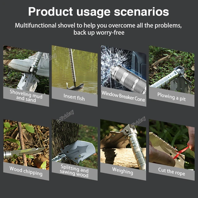 다기능 야외 삽 4 섹션 파이프 낚시 접이식 삽, 야외 캠핑 삽, 정원 발굴 도구 키트