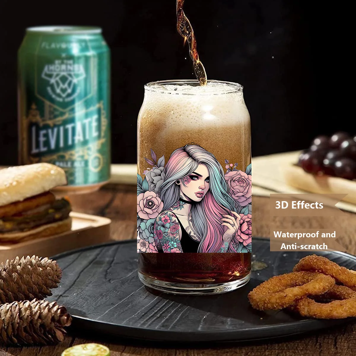 Fashion tattoo girl peel waterproof DIY Decals 3D transfers uvdtf crystal stickers 16oz uv dtf cup wraps for Libbey Glasses