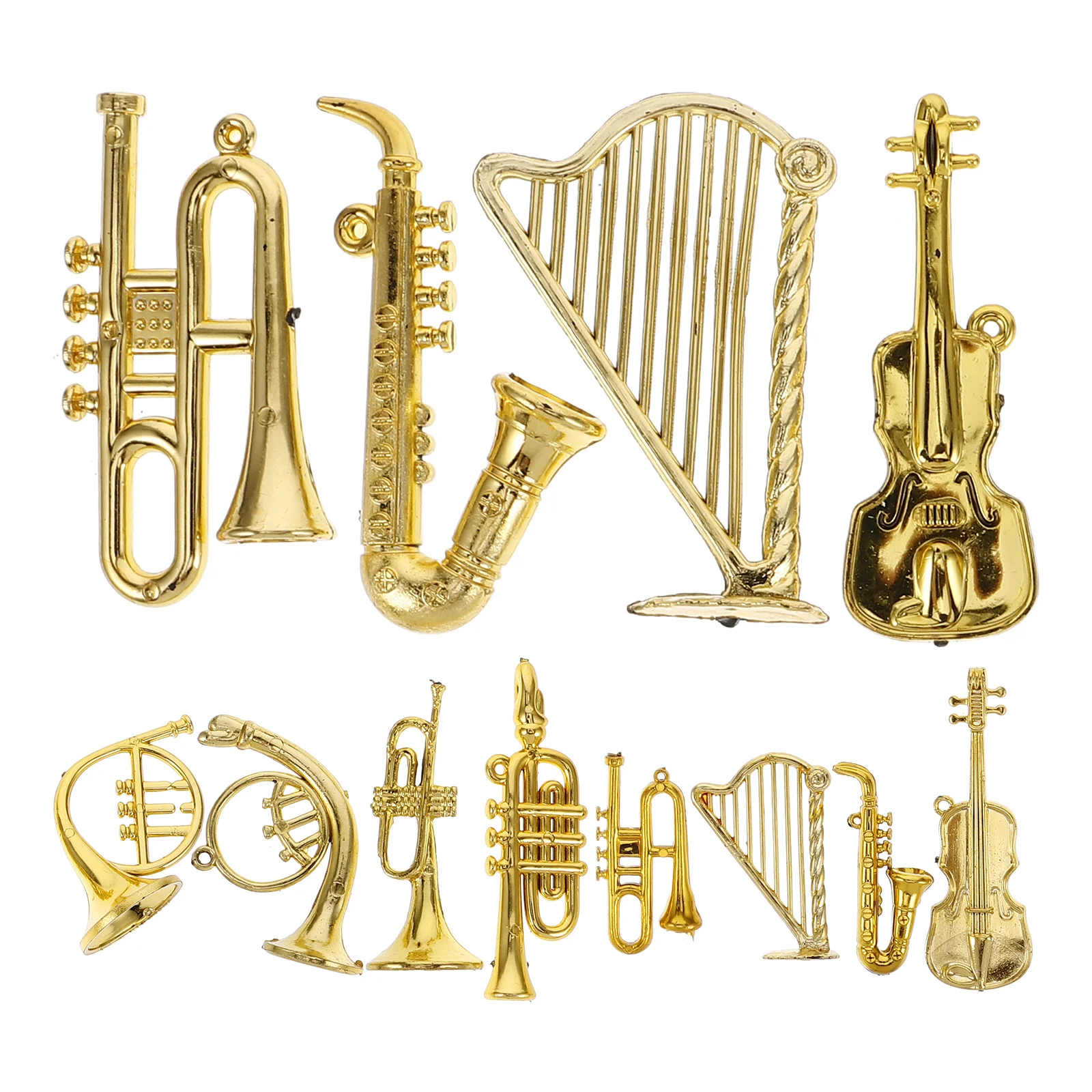 13 Pcs Gold Plated Mini Instruments Musical Pendant Diy Home Decor Plastic naments Christmas Accessories Miniature Harp Lyre Kit 2