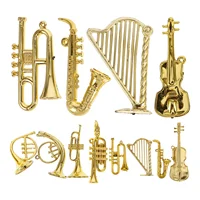 13 Pcs Gold Plated Mini Instruments Musical Pendant Diy Home Decor Plastic naments Christmas Accessories Miniature Harp Lyre Kit 2