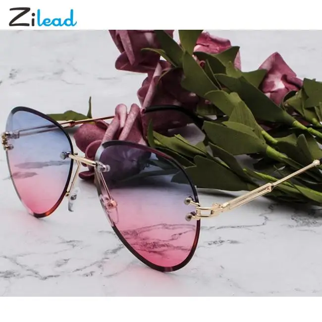 Zilead båglösa metallsolglasögon Mode Färg Gradient Solglasögon Dam Vogue Lunette De Soleil Femme Vintage Zonnebril_voghion.com