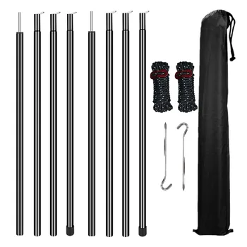Set of 2 Tent Poles Adjustable Tarp Poles Steel Rods for Sun Shelter Tarp Canopy Camping Replacement With Pegs & Ropes 1
