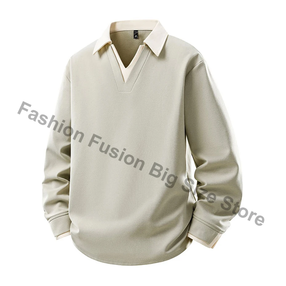 Big&Tall Männer Sweatshirt Jugend Mode Plus Größe Pullover V-ausschnitt Polo Sweatshirts Herbst Winter Lose Hohe Streetwear 6XL 7XL 8XL – Detail 5