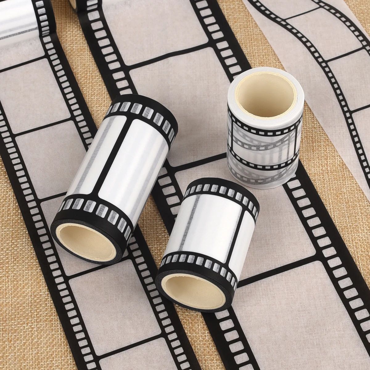 레트로 필름 테마 흑백 카메라 필름 와시 테이프 추억 영화 릴 스티커 스크랩북 마스킹 테이프 포토 앨범용