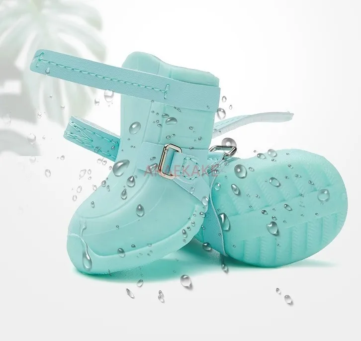 애완동물 방수 레인 슈즈 푸왕 강아지 신발 테디 소형견 야간 발광 레인 슈즈 미..