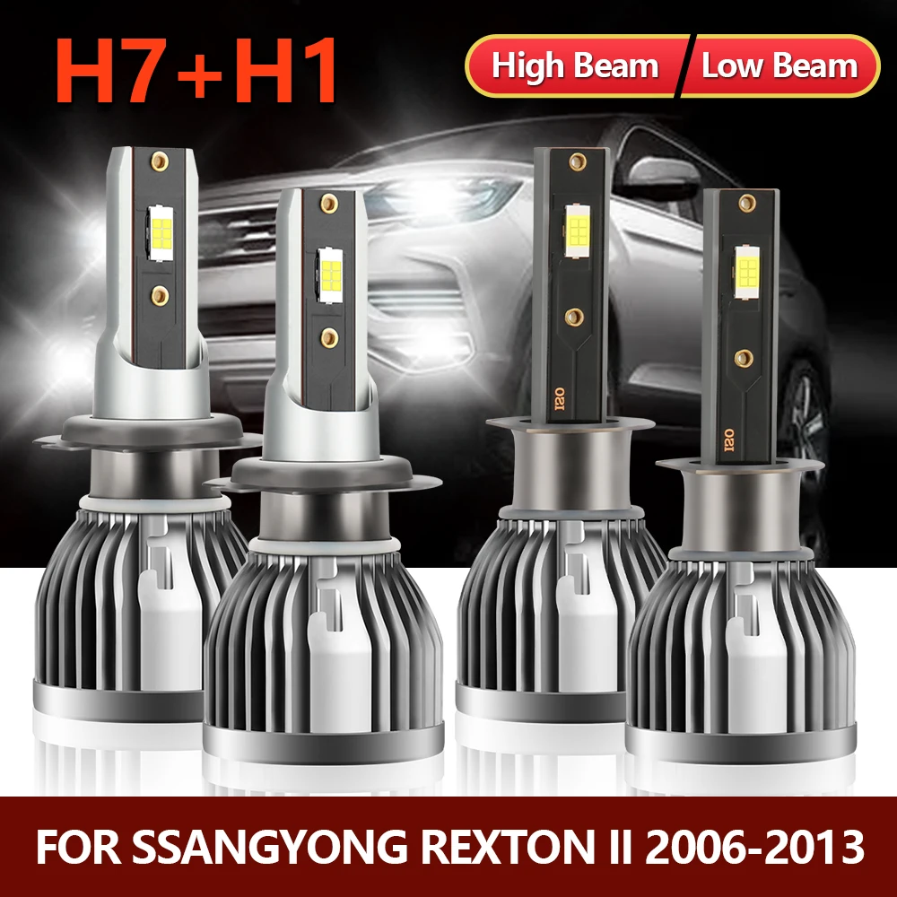 

4x H1 H7 LED Headlight Bulbs High Low Combo Beam Car Lamps For Ssangyong Rexton II 2006 2007 2008 2009 2010 2011 2012 2013