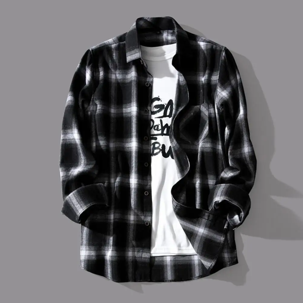 

Men Autumn Shirt Long Sleeves Casual Cardigan Wear-resistant Spring Shirt Single-breasted Men Spring Shirt for Daily Wear