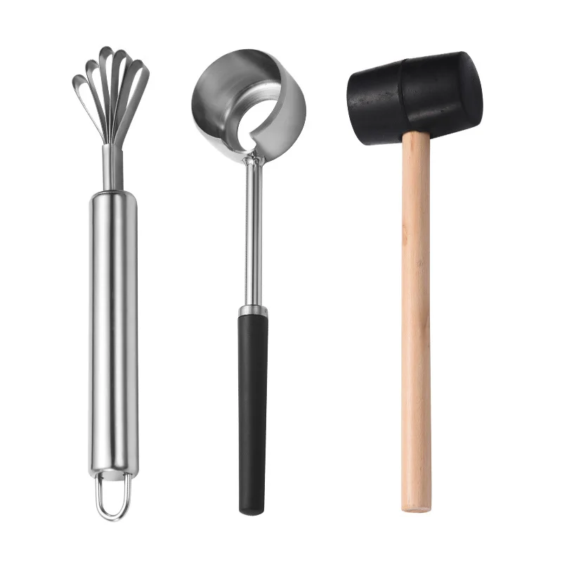 Stainless steel coconut opener, coconut meat planer, rubber hammer, green and tender opening tool