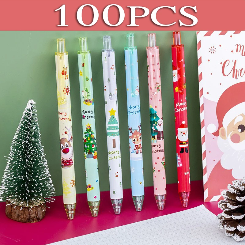 

100PCS Christmas Gel Pens Snowman Santa 0.5mm Stationery Signature Pen Kids Gifts Office Supplies