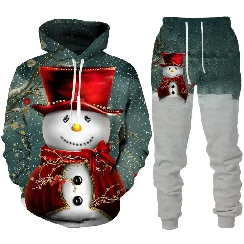 New Funny Santa Claus 3D Print Hoodie Tracksuit Men Hoodie Pants 2 Piece Casual Christmas Party Sweatshirt Hoody Set for Man