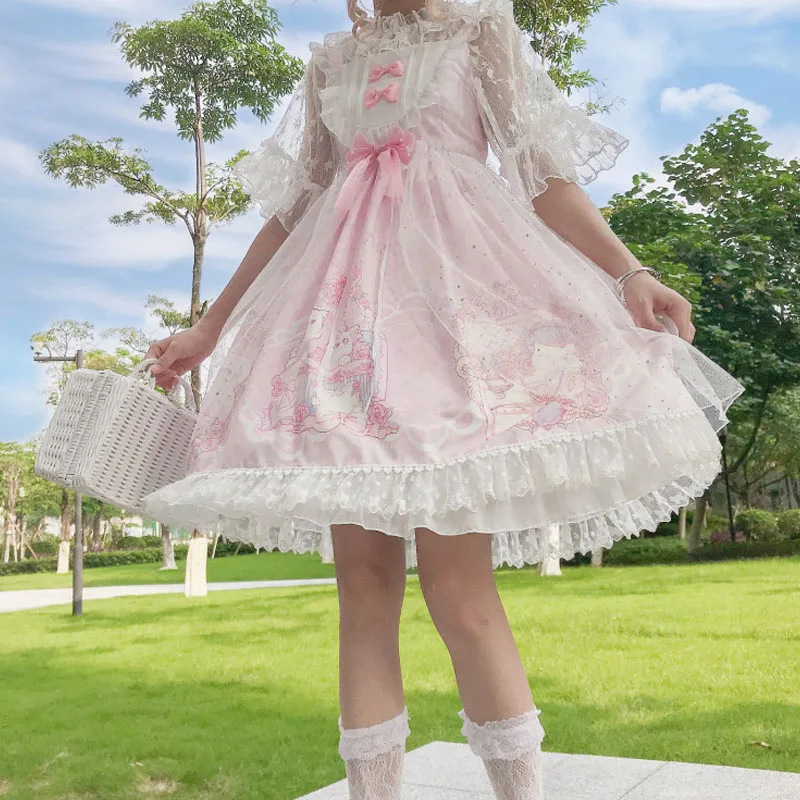 Lolita dress lolita cosplay costumes Sute Cartoon Bunny Lolita Style Dress Women Japanese Fashion Ruffles Sleeveless Cute Bow Lace Dresse Girl Gothic Y2k Party Dress