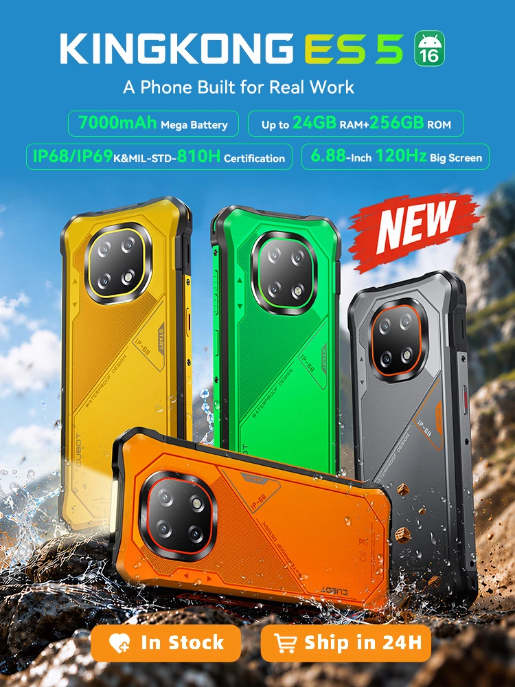 Rugged Smartphone Android 16 Cubot KingKong ES 5, Up to 24GB RAM(12+12GB), 256GB ROM, 6.88" 120Hz Screen, 7000mAh Mega Battery