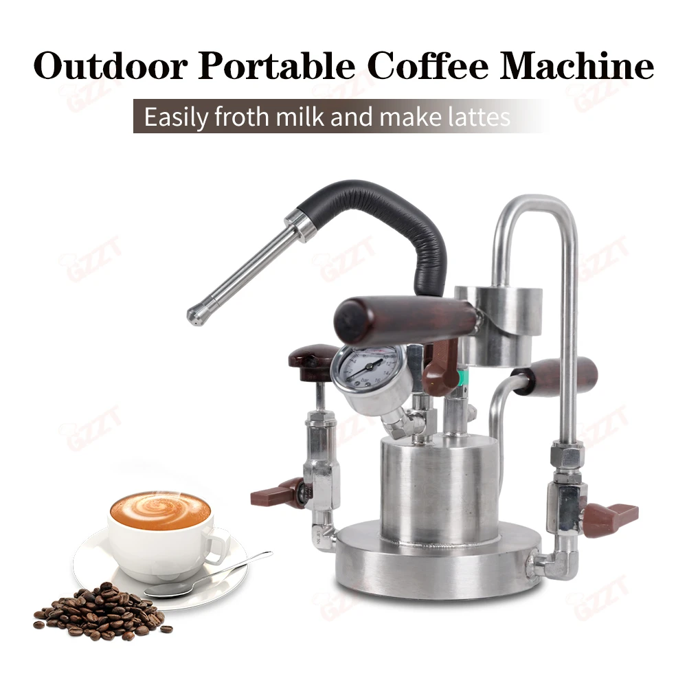 2-In-1 Outdoor Portable Coffee Maker Machine Working With Milk Frother Steam Stainless Steel Espresso Maker Outdoor Brewing