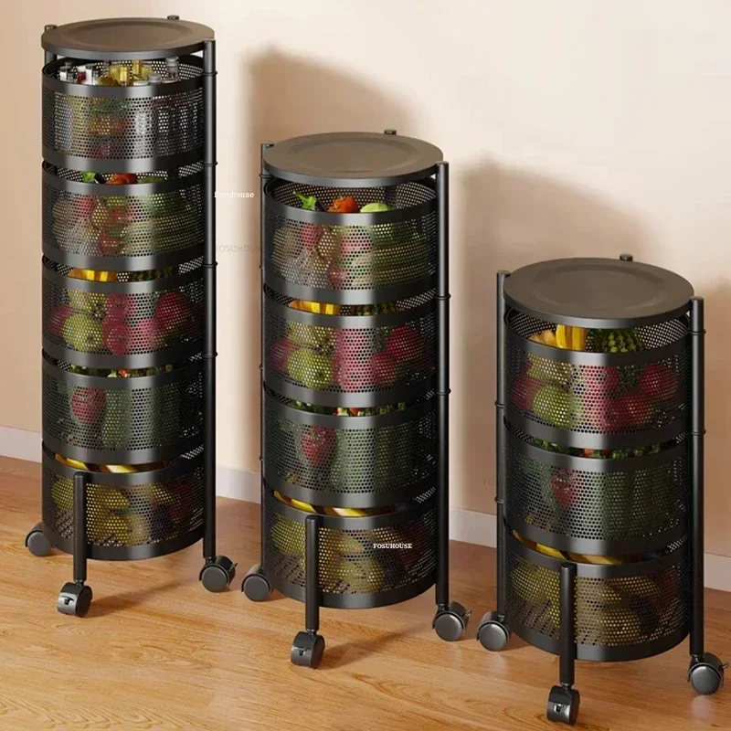 Rotating Kitchen Trolley Storage Rack Multi-functional Snack Storage Cart Floor-standing Multi-layer Auxiliary Cart with Wheel