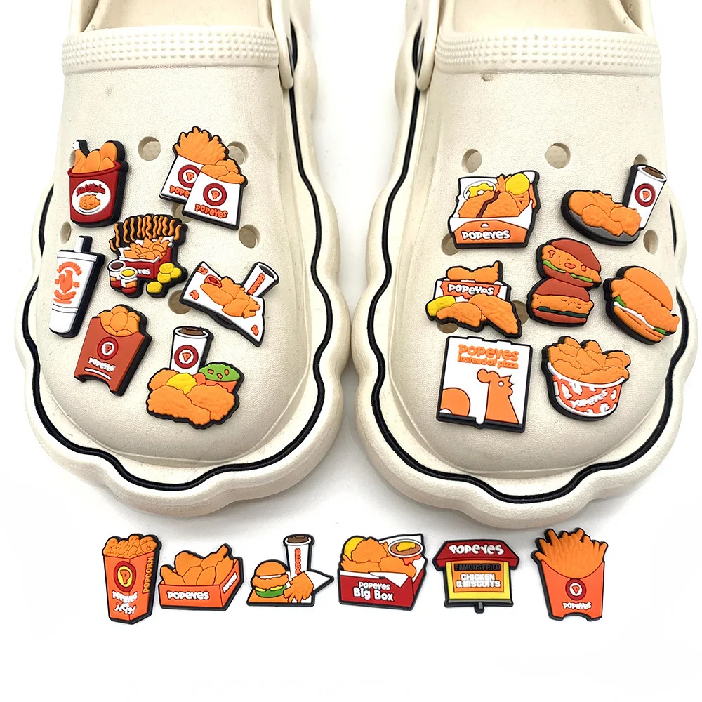 

20PCS POPEYES Croc Jibz Buckle Hamburger Fried Chicken for Croc Charms Accessories Shoe Decoration Kids Party Gifts