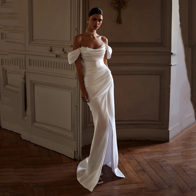 Vestito Cerimonia Donna Abito Da Sposa A Sirena Con Spalle