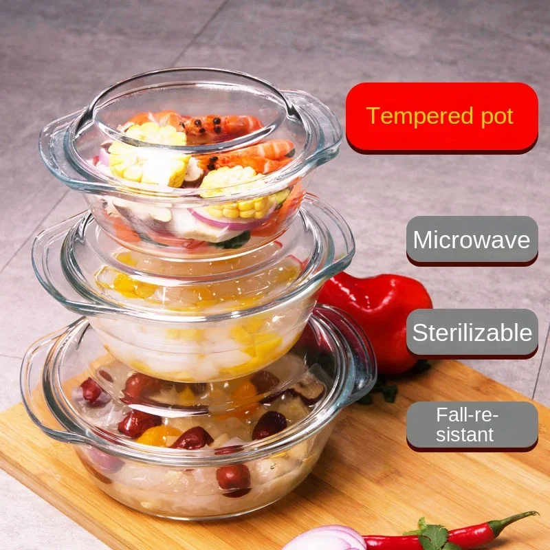 Cold-resistant and heat-resistant transparent glass pot with lid environmental-friendly lead-free and high-temperature resistant