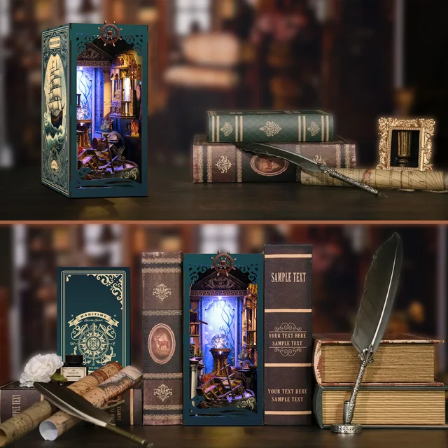 DIY Book Nook Doll House With LED Light 3D Puzzle Assembly Building Wooden Bookshelf Insert Decoration Model For Birthday Gifts 5