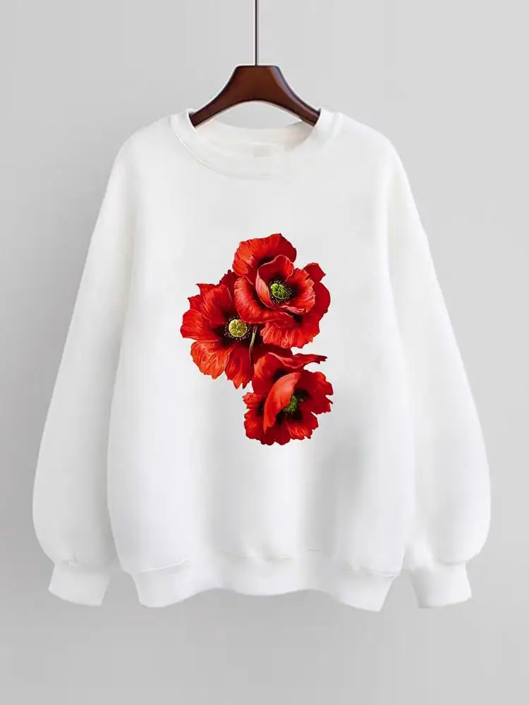 

Flower Watercolor Style Trend Clothing Fashion Pullovers Print Long Sleeve Clothes Women Fleece Female Graphic Sweatshirts