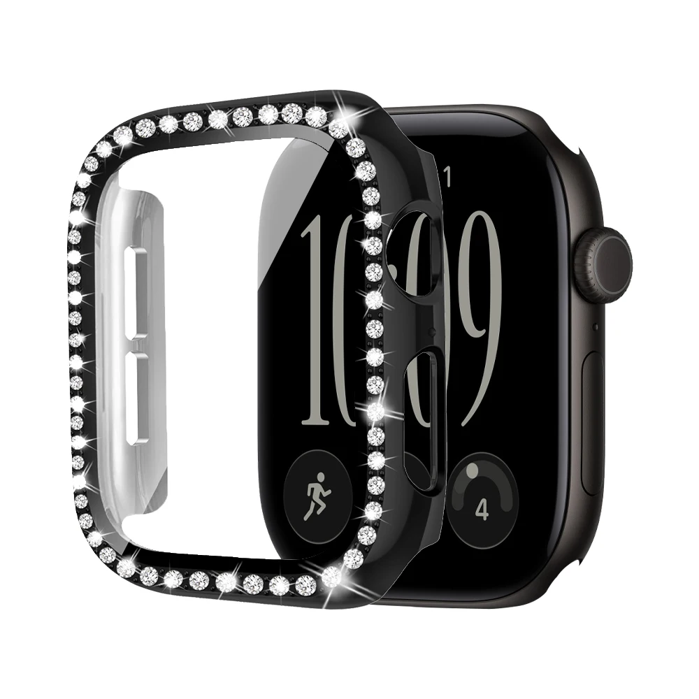 Sparkling Crystal Apple Watch Screen Protector and Bumper Cover with HD Tempered Glass