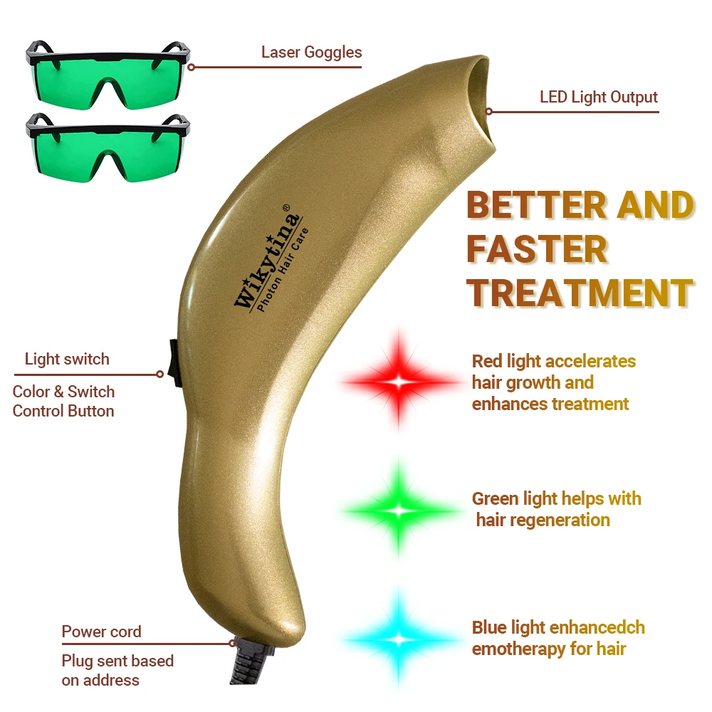 Tri-Chroma Photon Dispositivo per Terapia Dei Capelli Professionale LLLT Laser Crescita Dei Capelli Trattamento Anti Perdita Dei Capelli Diradamento Del Cuoio Capelluto Alleviare Lo Stress - immagine 3