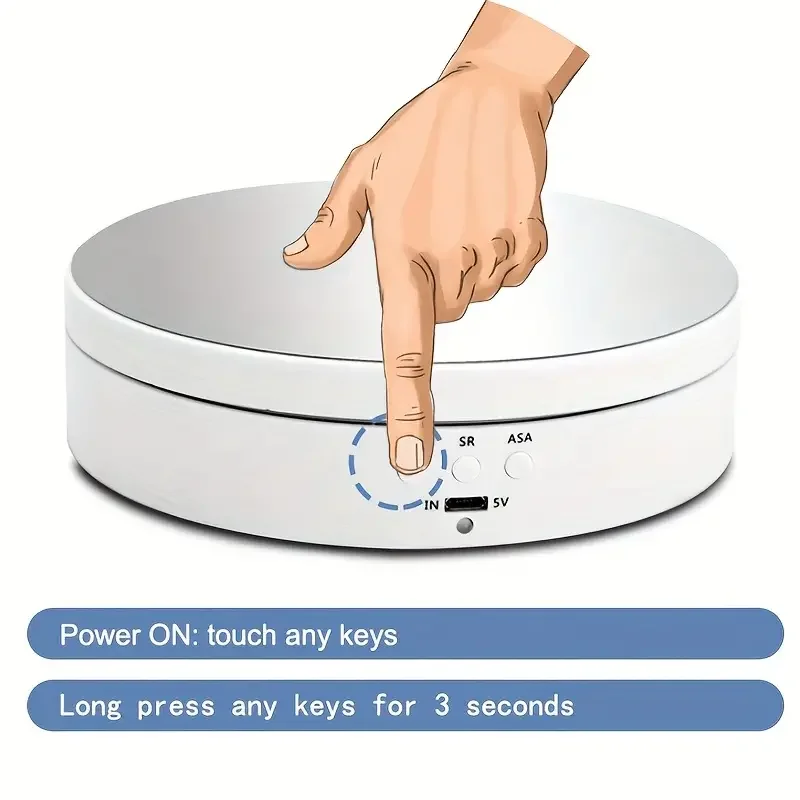 Rotating Display Stand 3 Speeds Electric Turntable Mirror Photography Jewelry Holder 5.4Inches 6.6lbs Load