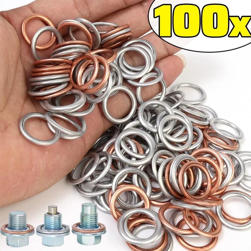 Car Engine Oil Pan Drain Screw Gasket 14mm Aluminium/ Copper Sealing Circle Transmission Drain Plug Gasket for Volkswagen Audi