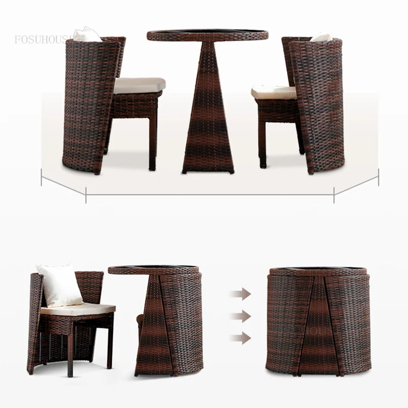 Rattan Balcony Garden Furniture Sets Modern Simple Outdoor Courtyard Back Chair Small Apartment Homestay Leisure Coffee Table