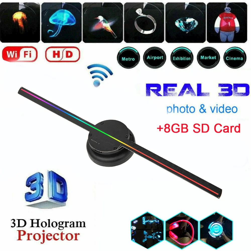 

Support Wifi Fan Display Lamp Images Player Holographic Sign Projector 3d Hologram Advertising Video Led Remote Wall-mounted And
