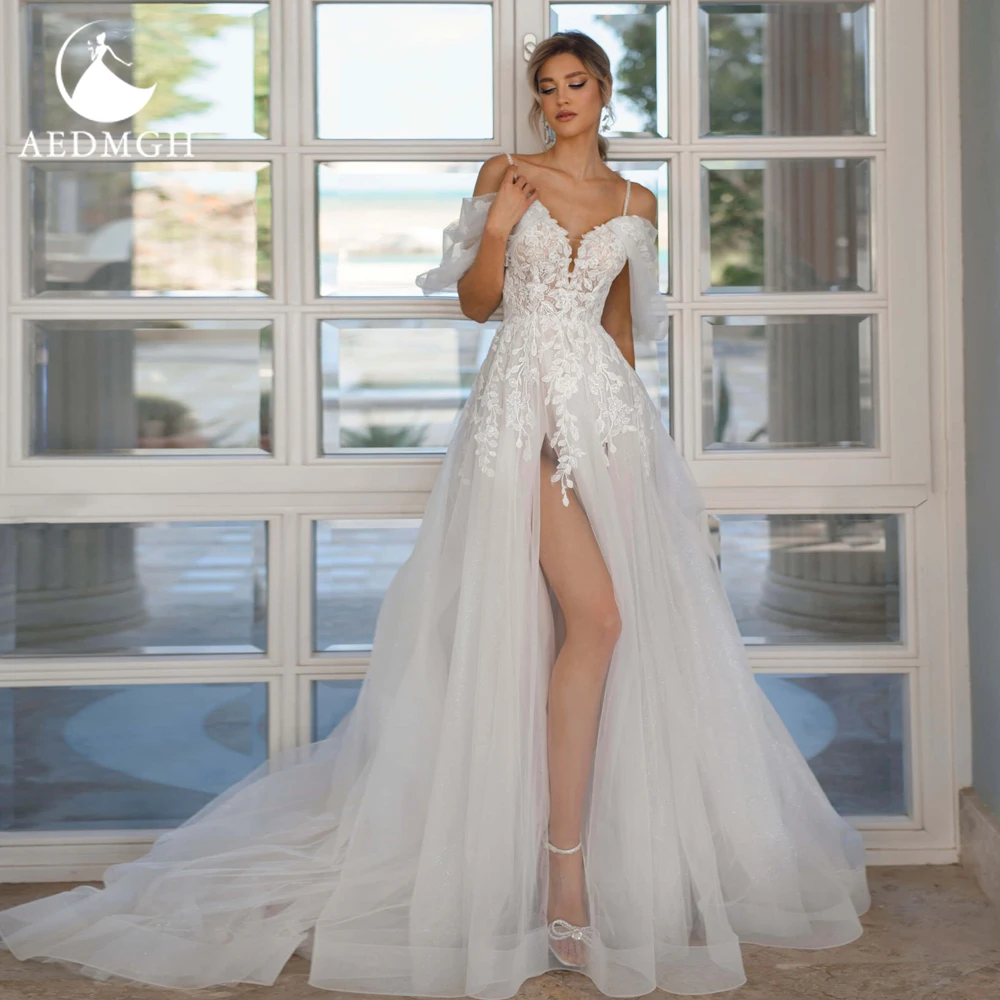 

Женское свадебное платье в стиле бохо Aedmgh, ТРАПЕЦИЕВИДНОЕ ПЛАТЬЕ с открытыми плечами и разрезом, модель 2024