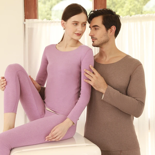 Autumn And Winter Women Men Thermal Underwear Warm Pants Suit Round Neck  Double-sided Brushed Seamless