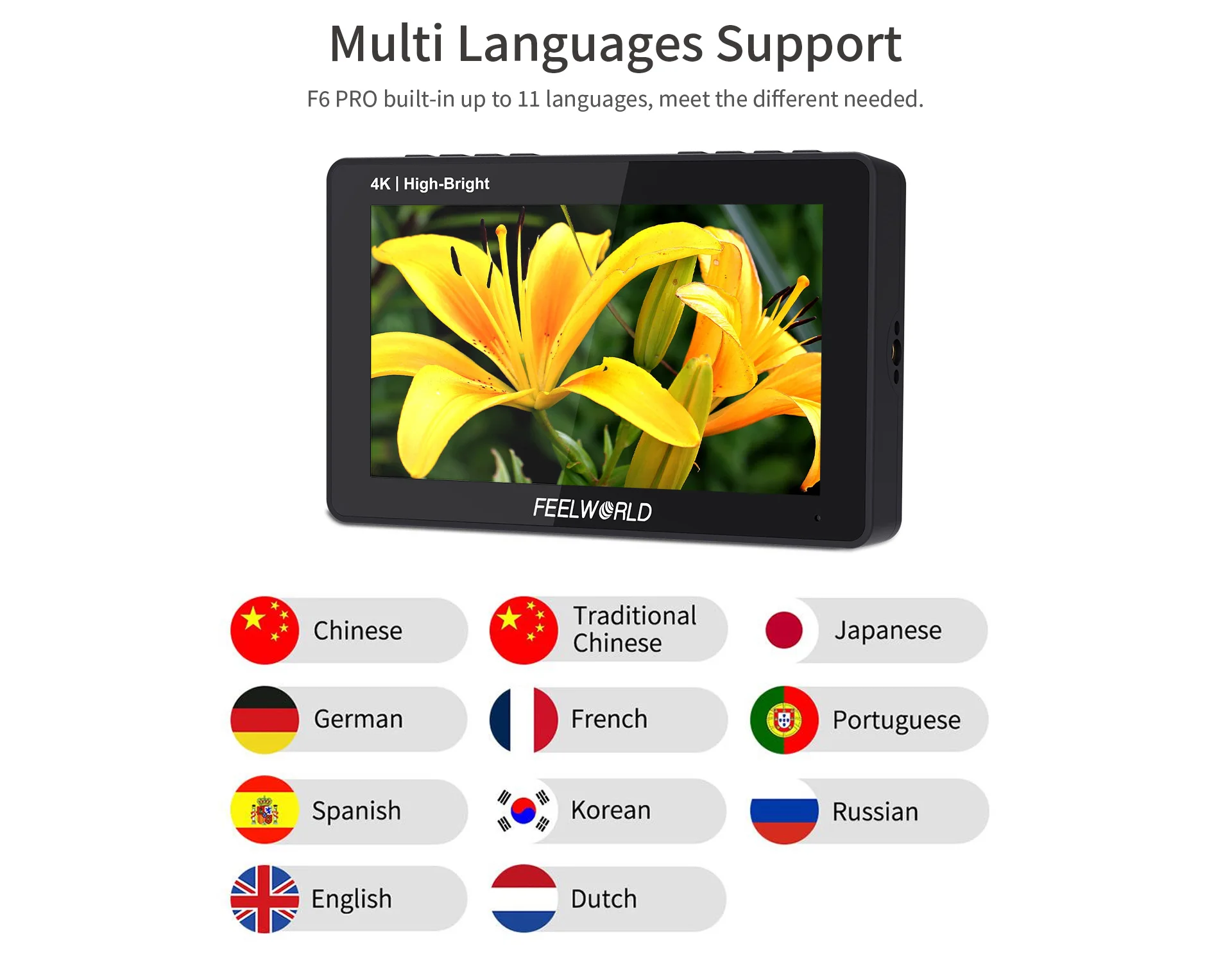 F6 Pro 5.5 Inch Touch Screen Filed Camera Monitor 1600nits High Bright 4K HDMI w