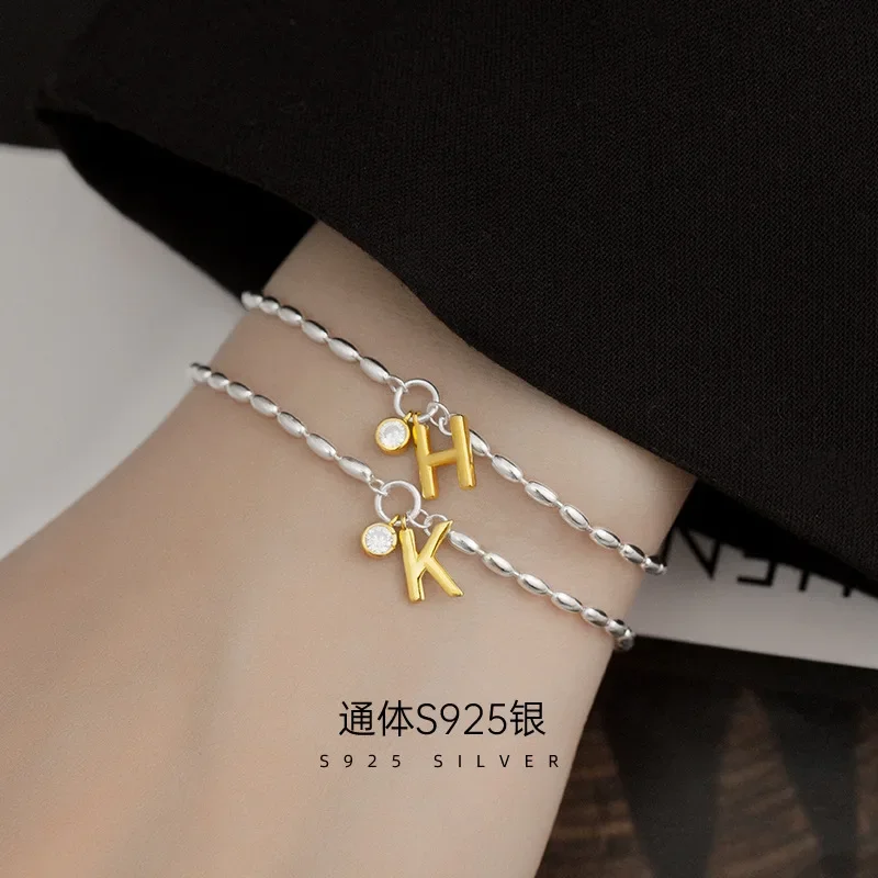

Zircon Letter Bracelet S925 Silver with rice grains Style Design, Light Luxury and High End Sense Hand Jewelry 2023 New Trend