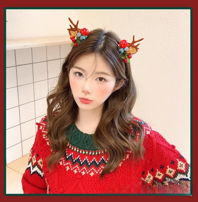2PCS/Set Christmas Antler Hair Clips Xmas Ornaments Merry Christmas Decor For Girl Reindeer Hair Accessories Xmas New Year Gifts