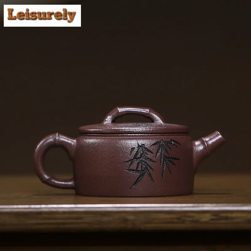 160ml Creative Yixing Purple Clay Teapots Handmade Fragrant Bamboo Pot Raw Ore Purple Mud Tea Making Kettle Zisha Tea Set Craft