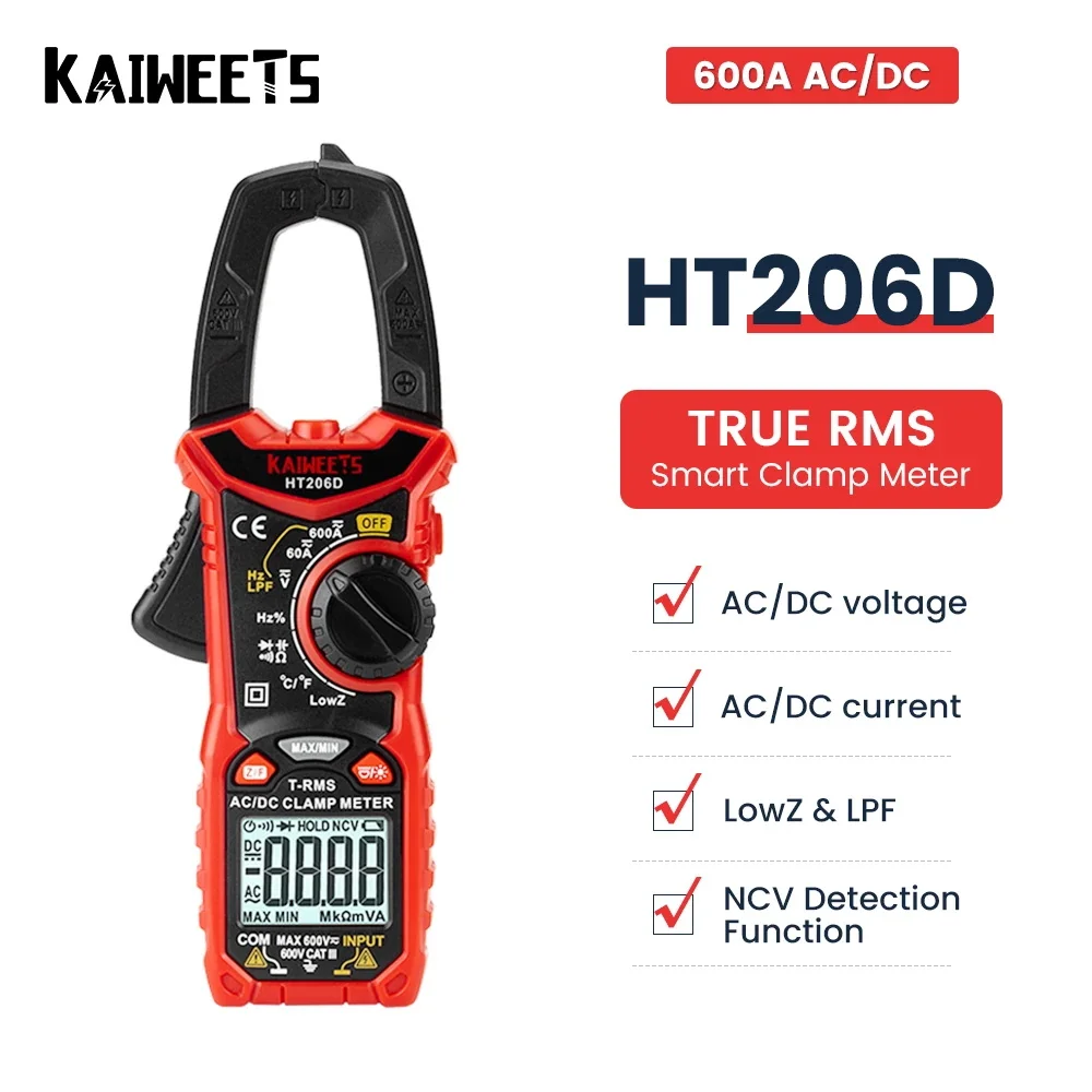 Kaiweets Ac Dc Digital Clamp Meter Multimetro Pinza Amperimetrica True Rms Capacità Ad Alta Precisione Ncv Ohm Hz Tester
