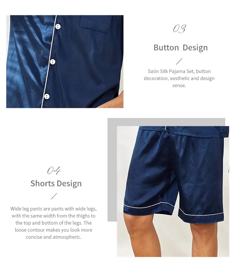Zweiteiliges Herren-Pyjama-Set aus Satin, lässig, bequem, Pyjama, Knopftasche, kurzärmliges Hemd mit Shorts, Pyjama-Nachtwäsche für Herren – Detail 15