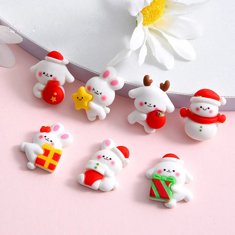 Resin Hairpin Accessories Resin Jewelry Accessories Resin Embellishments 10Pcs Christmas Deer Rabbit Resin Cabochons