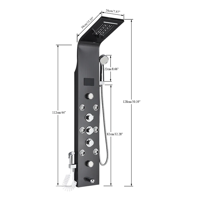 Description Picture 3 of itemShinesia LED Shower Panel Rainfall Bathroom Column Mixer Wall Mounted Shower System Set With SPA Massage Jet Bidet Sprayer