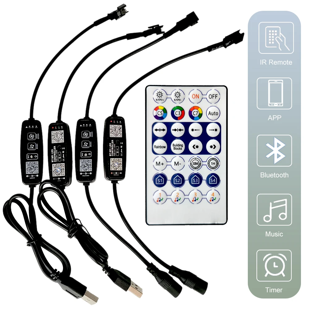 WS2811 WS2812B LED Controller Bluetooth Music Built-in MIC 28Keys Remote Control Individually Addressable LED Pixel Strip Light ws2812b matrix 8x8 16x16 8x32 led panel individually addressable ws2812 sp107e music controller kit bluetooth app control transf