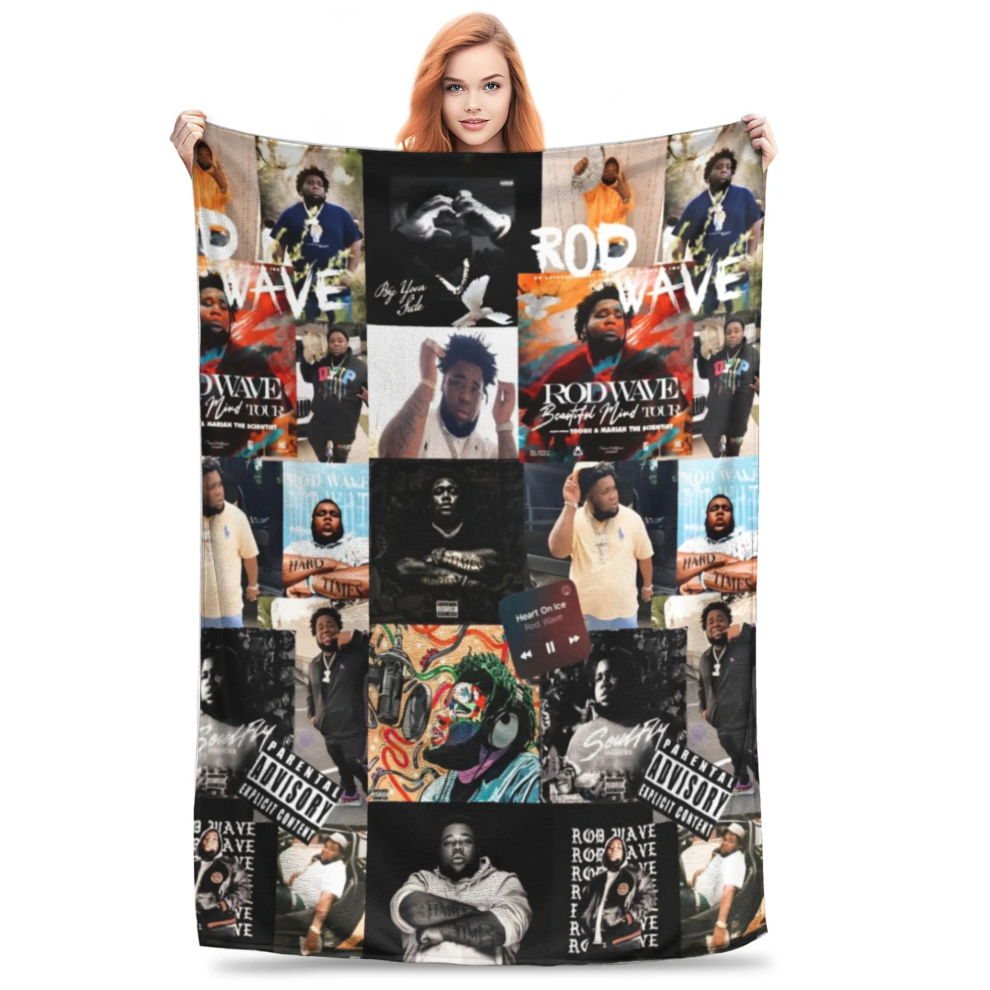 Rod Wave Hip Hop Rapper Flannel Blanket Singer Music Creative Throw Blankets Home Hotel Sofa 125*100cm Quilt Lightweight Thin 4