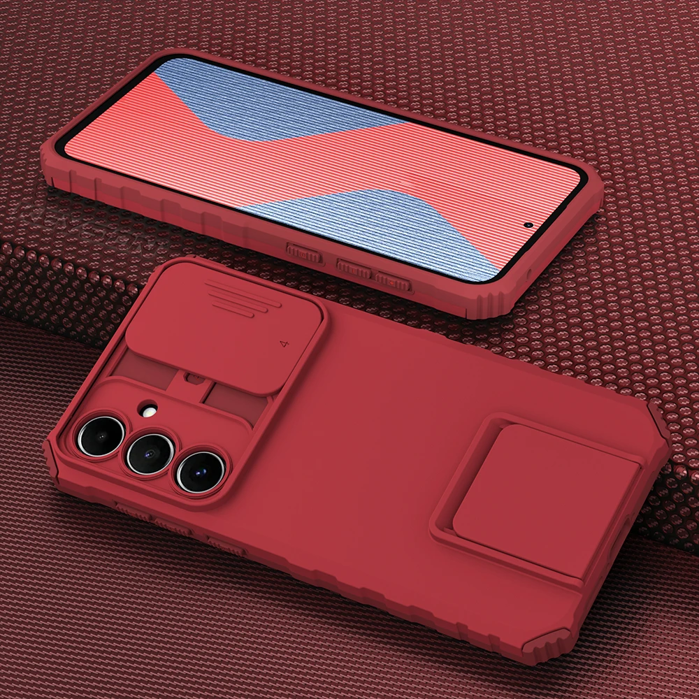 Enhanced Shockproof Phone Case with Slide Camera Lens Protection and Live Stand Feature