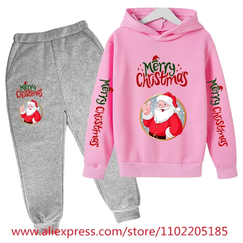 Christmas Hoodie Set Kids Clothes Girls Hooded Tracksuit Boys Santa Claus Sweatshirt 2pcs Children Stranger Things Clothing