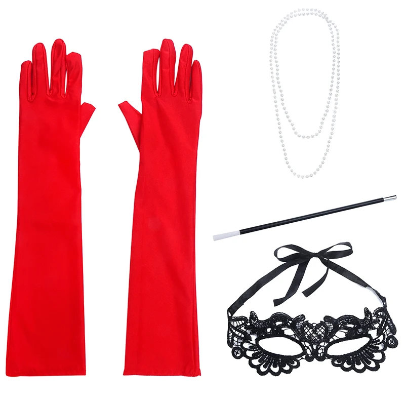 Cruella De Vil Cosplay Prop Black White Wig Eye Mask Gloves Necklace Women Girls Costume Party Decor