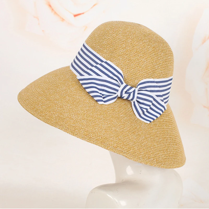 

Grass Hat Women Summer Straw Panama Sunshine Protection Beach Accessory Soft Big Brim Ribbon Cap For Holiday Outdoor Gift