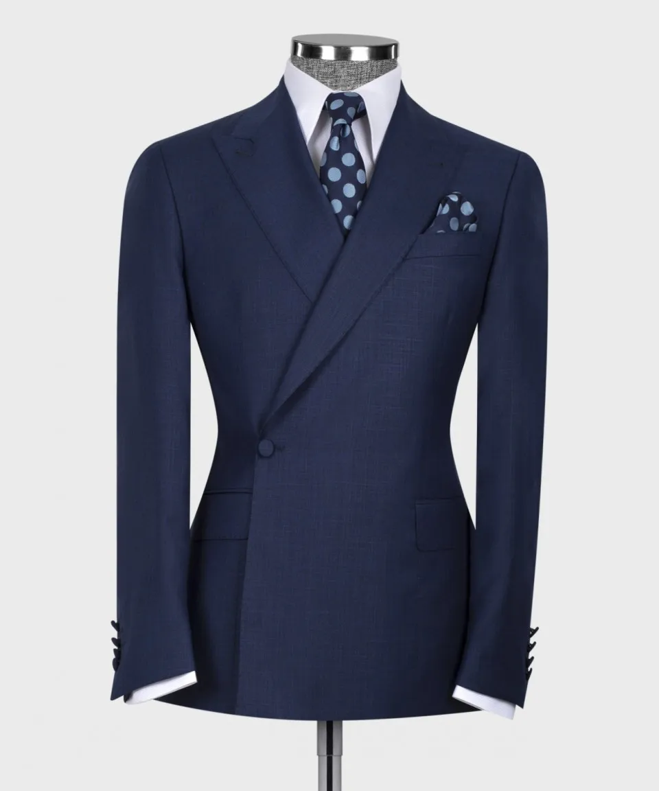 Classic Double Breasted Wedding Men Suits Navy Blue Groom Suit for