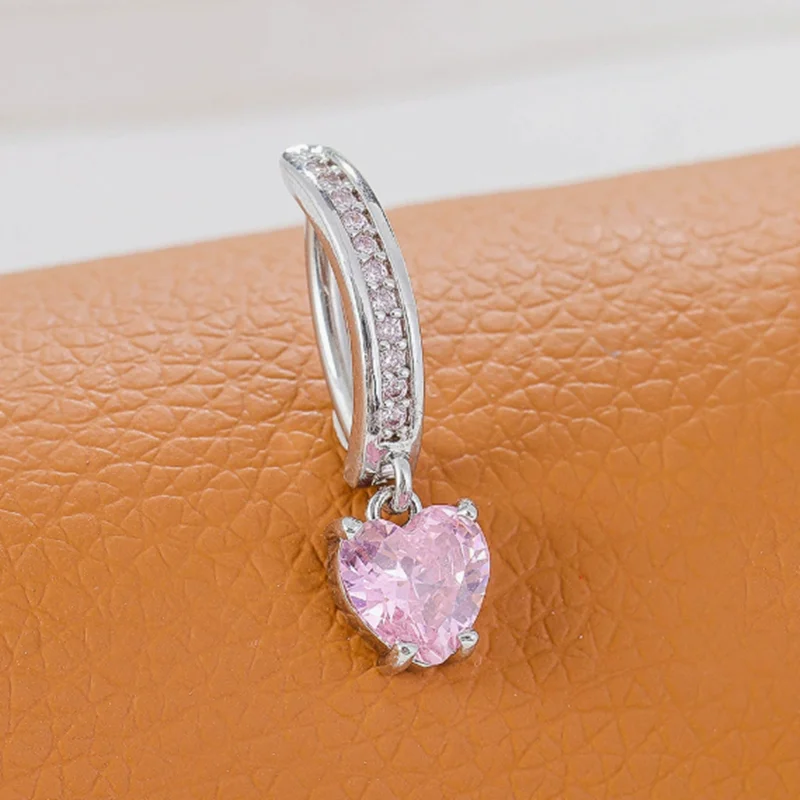 1 Stück Rosa Herz Bauchnabelpiercing für Damen, modischer Kristall-Nabelpiercing, Barbell-Stahl-Körperschmuck, Piercings Ombligo – Detail 2