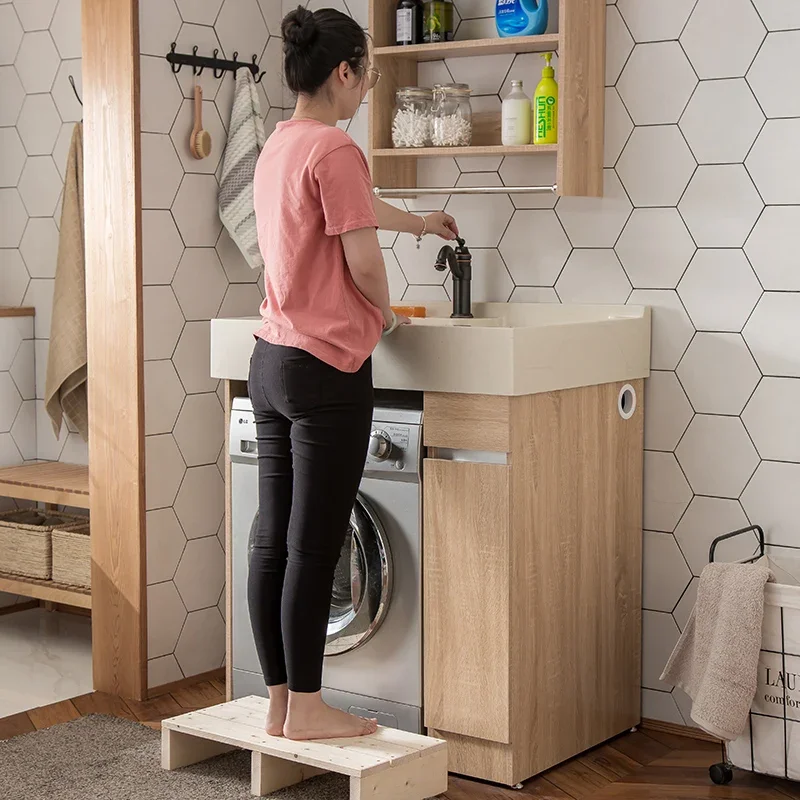 Nordic balcony laundry cabinet small apartment washing machine cabinet significant other log bathroom basin integrated bathroom