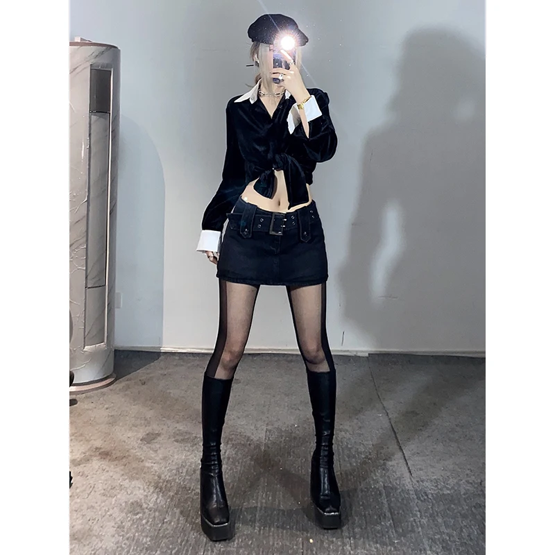 ReddaChic Rokku Gyaru Gray Skirts Women Mini Short Bottoms