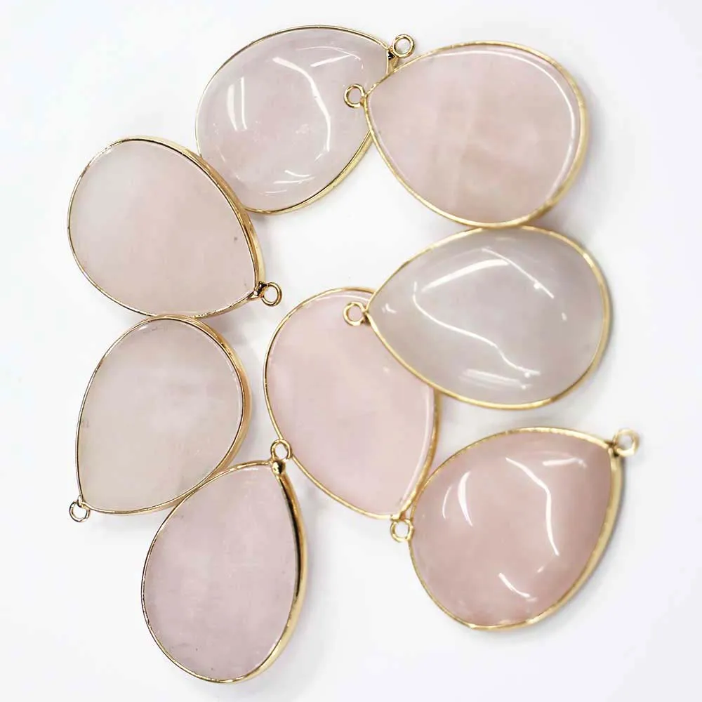 Natural Powder Crystal Water Drop Bag Gold Pendant Versatile Semi-precious Women's Earrings Necklace Accessories Wholesale 5Pcs